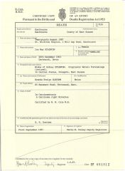 Death Certificate for Ivy Stainton (nee Hambling)