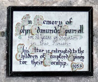 Plaque noting children's altar in memory of John Edmunds Spurrell